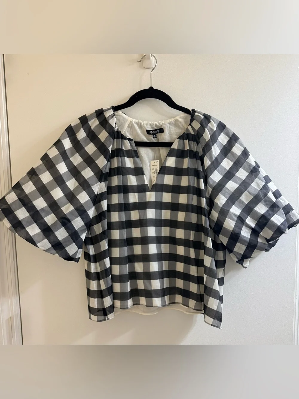 NWT Madewell Cotton-Silk Gingham Bubble-Sleeve Top – Size 8 - Picture 3 of 9